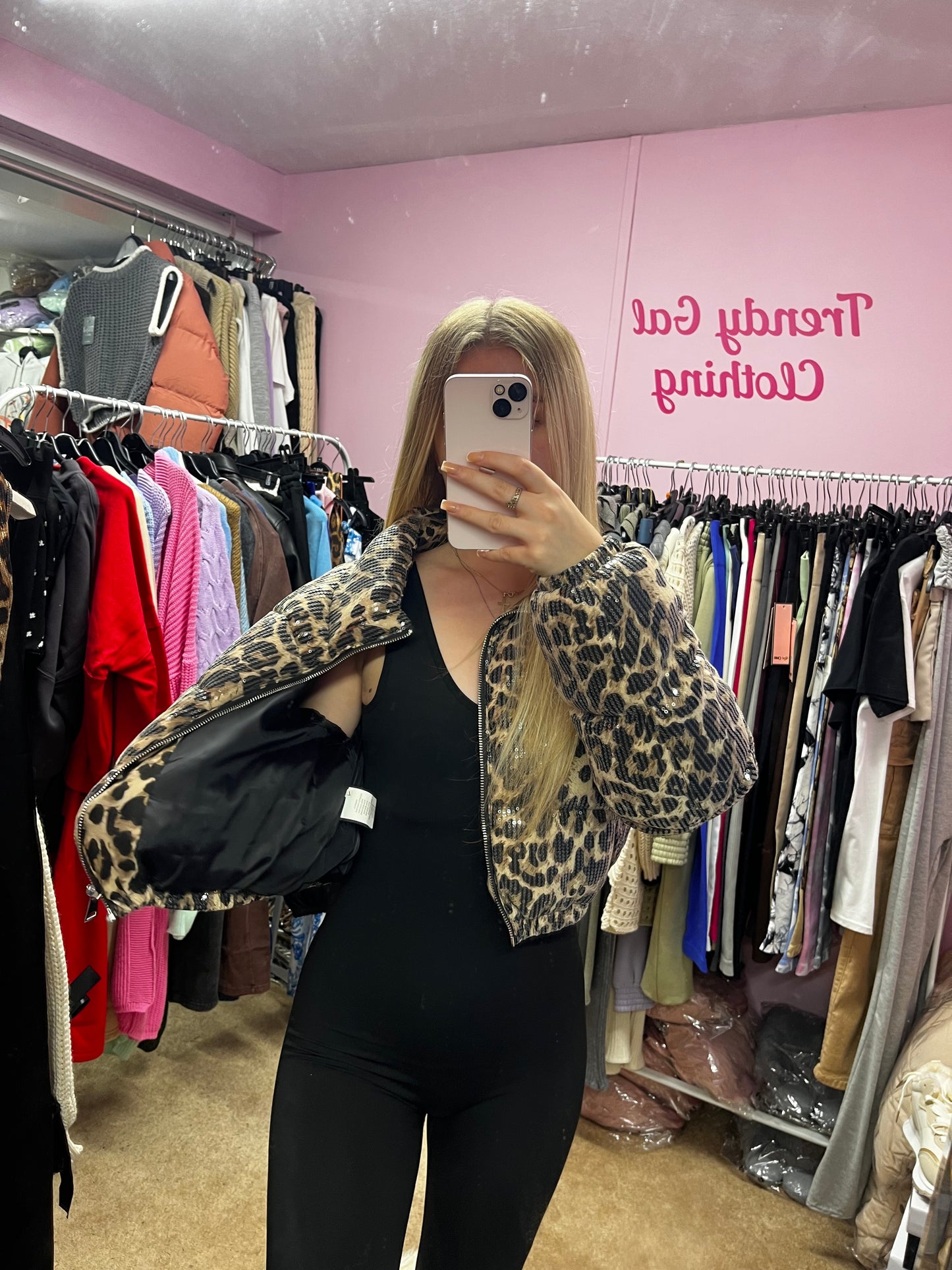 Sequin leopard print cropped coat