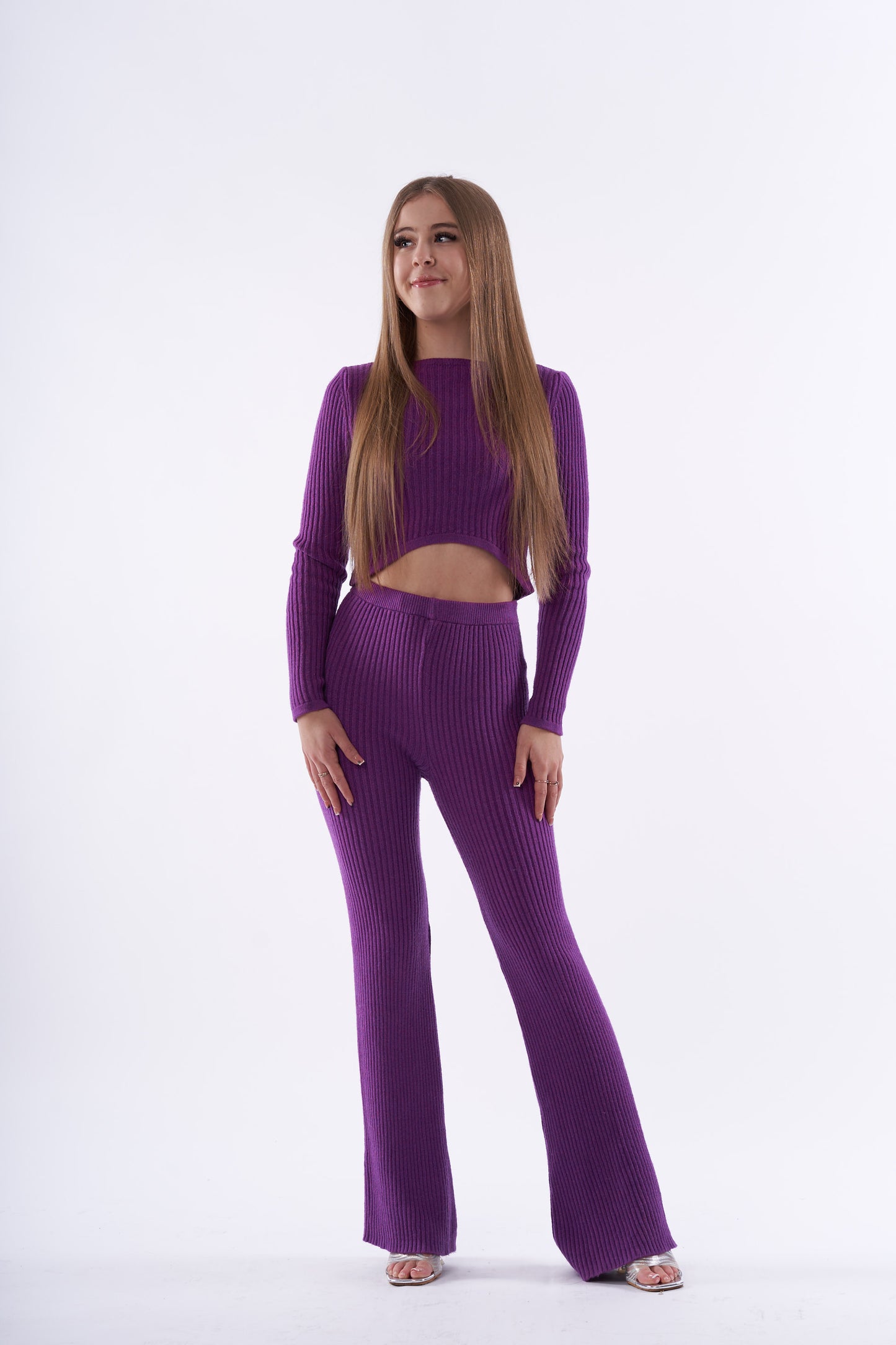Lexi long sleeved top and flared knitted set