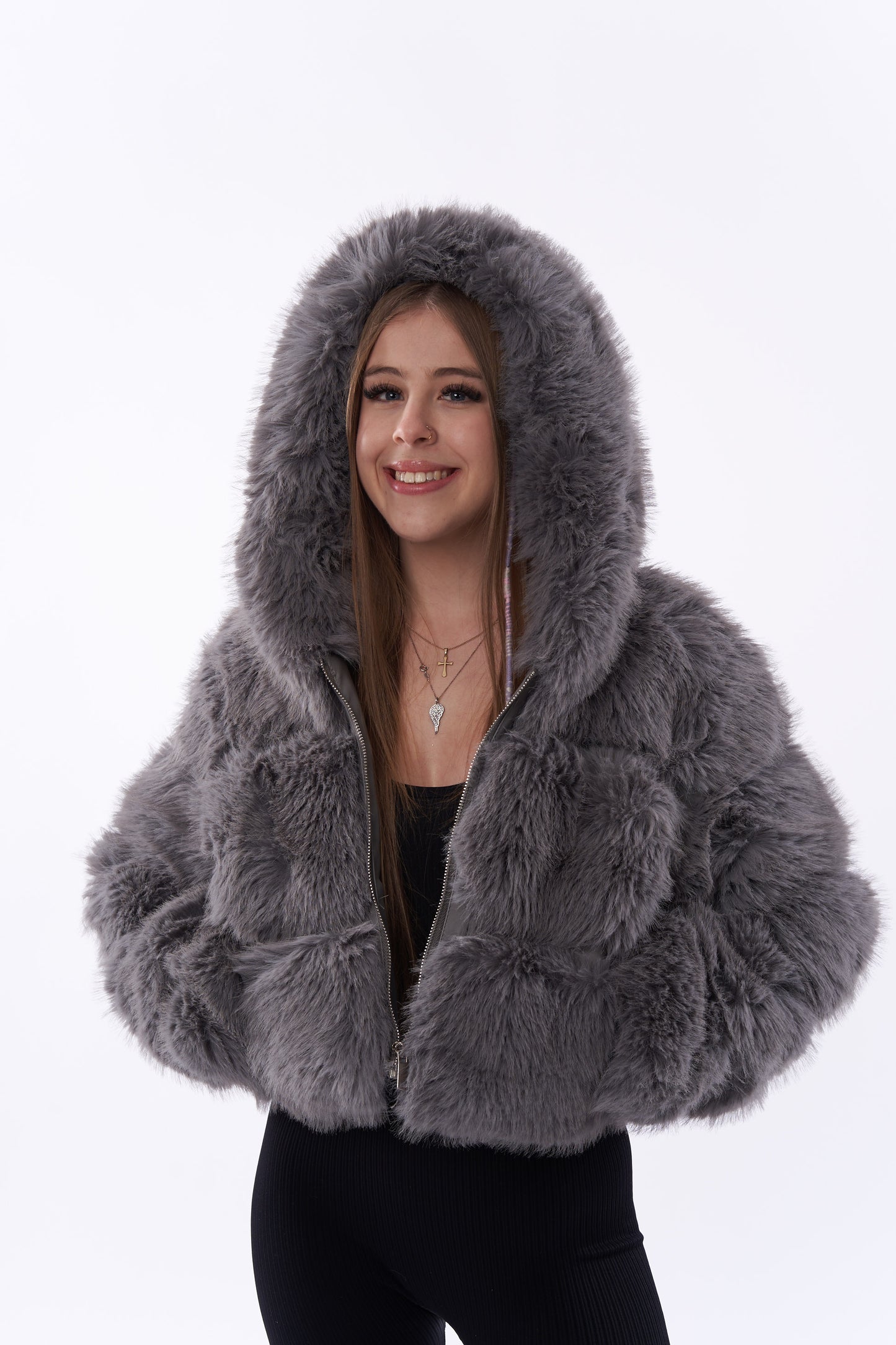 Faux fur hooded coat