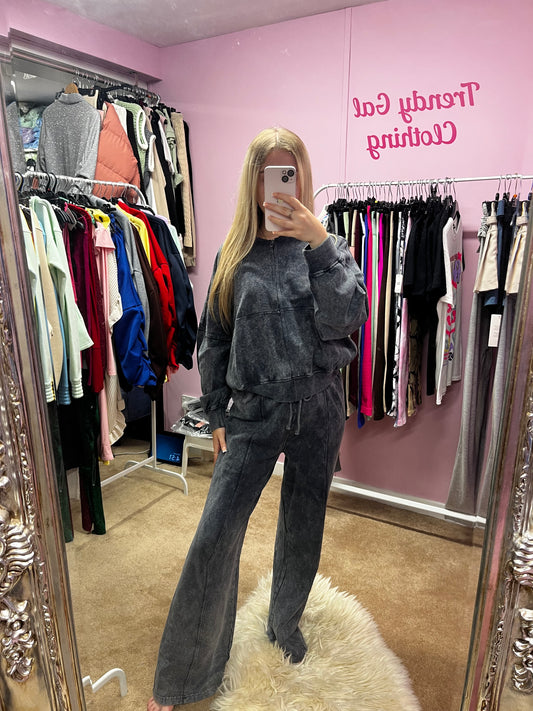 Acid wash zip up tracksuit jacket and wide leg jogger set