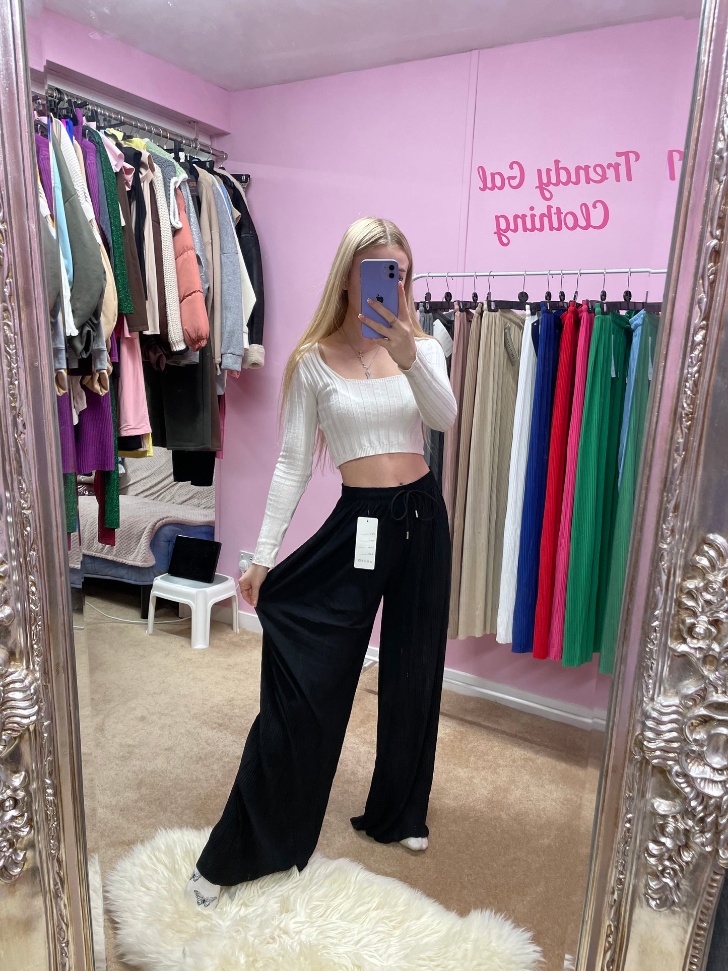 Wide leg cuttable elasticated trousers