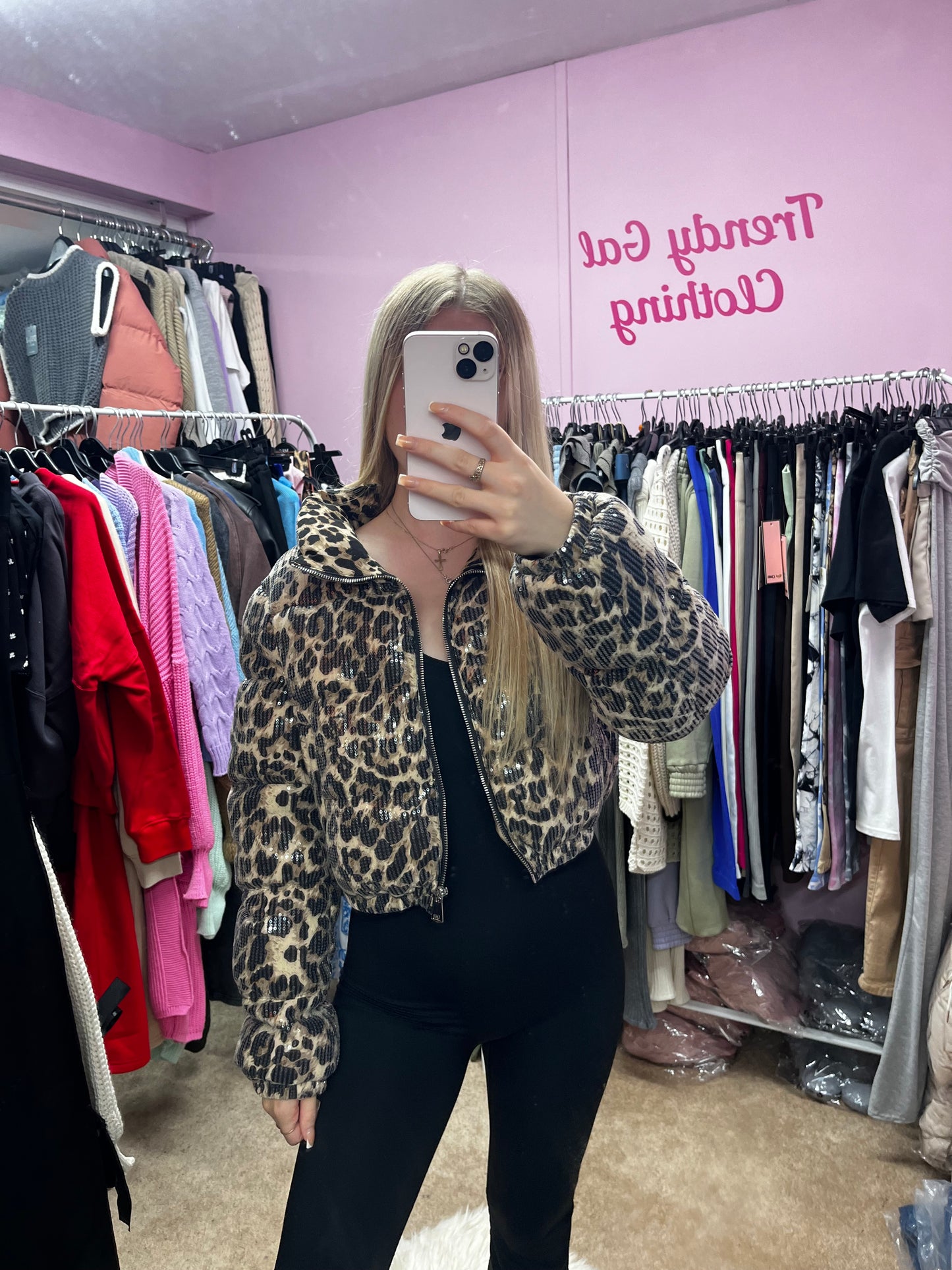 Sequin leopard print cropped coat