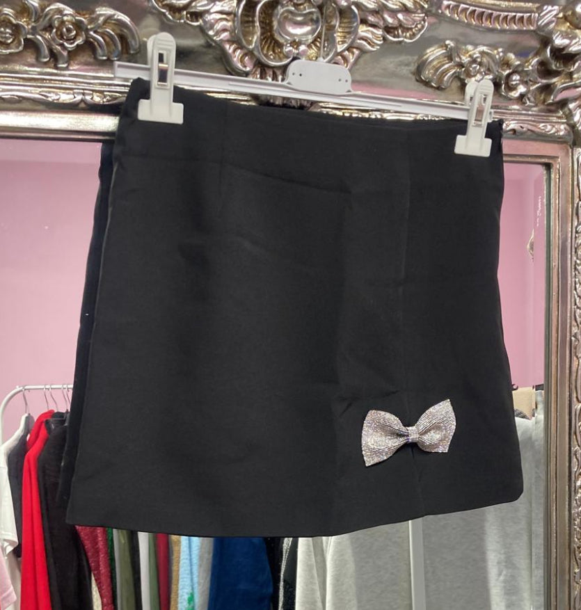 Silver sparkle bow detail mini skirt