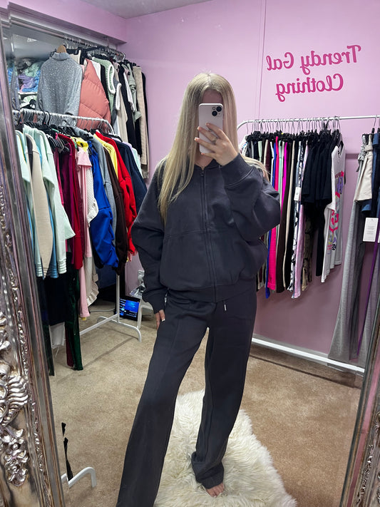 Fleeced inside zip up tracksuit jacket and with wide leg trousers