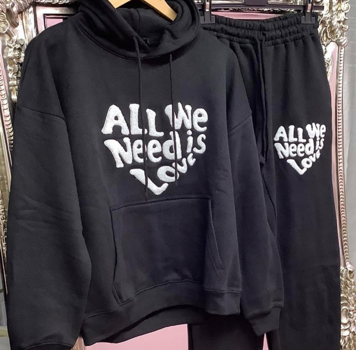 All we need is love jogger and hoodie set