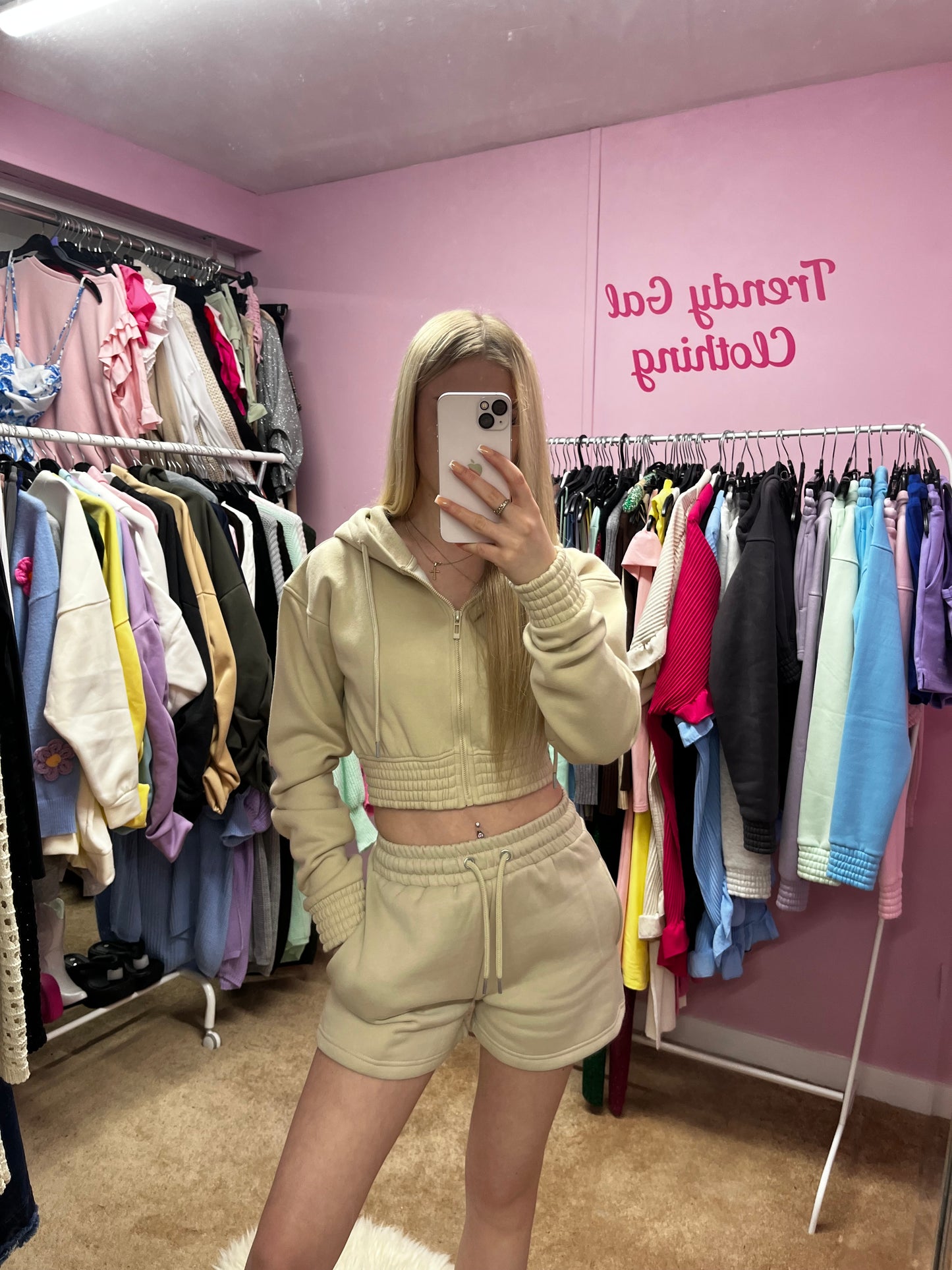 Cropped zip up hoodie and shorts set
