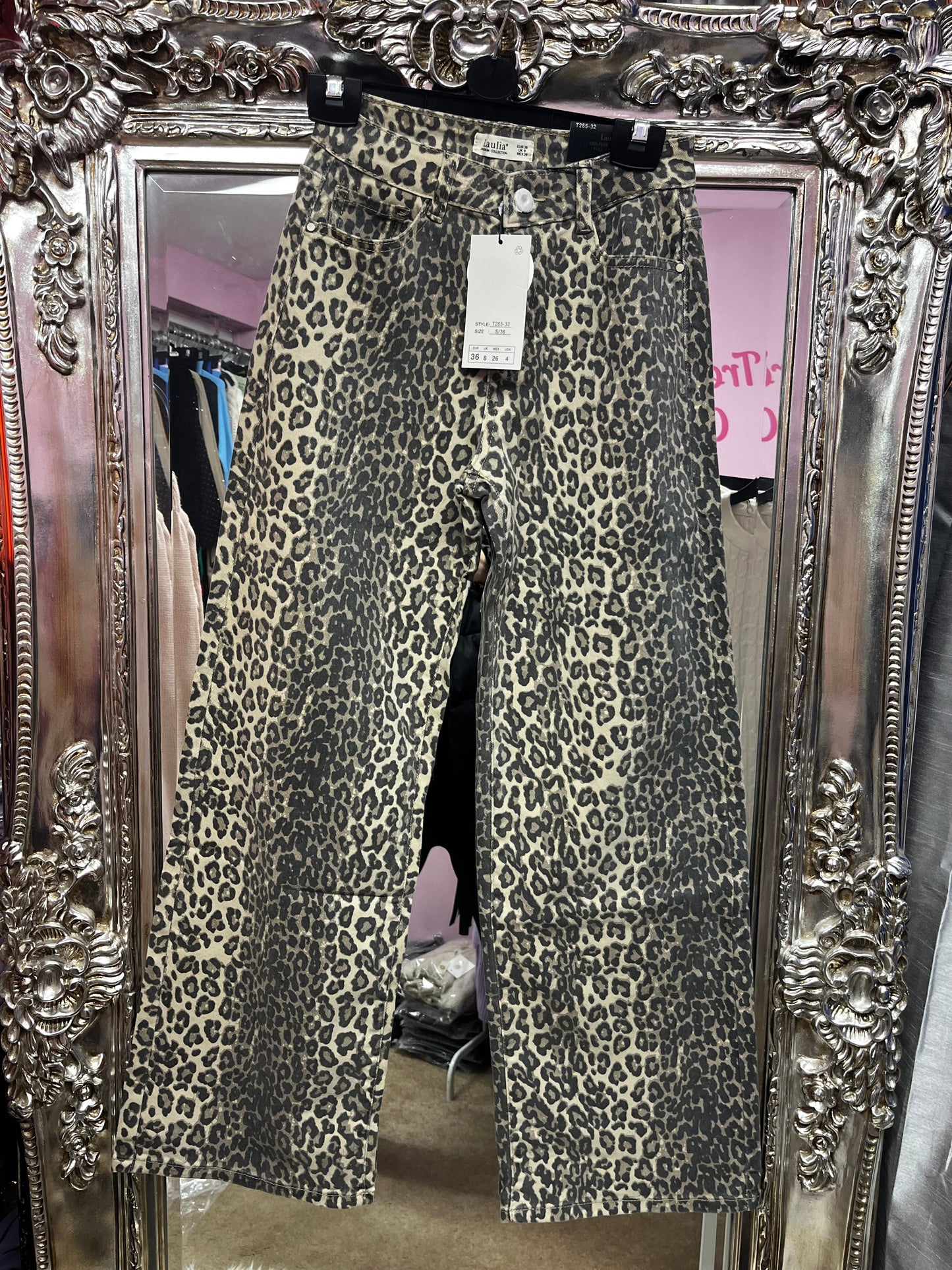 Leopard print mid rise dad fit jeans