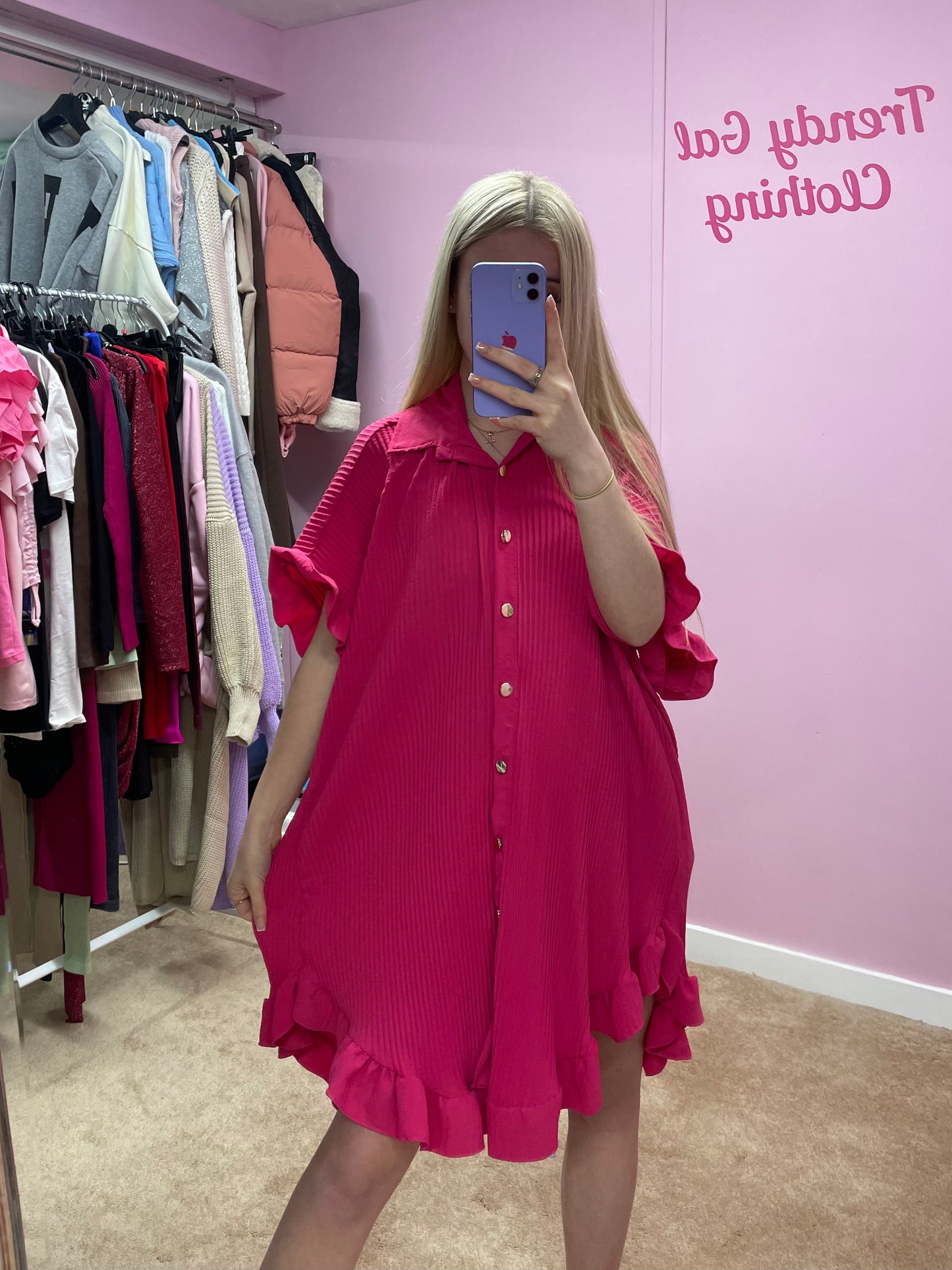 Pleated button up flowy dress